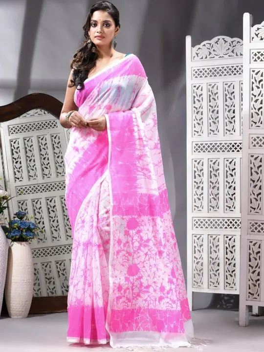 Pink and ivory saree