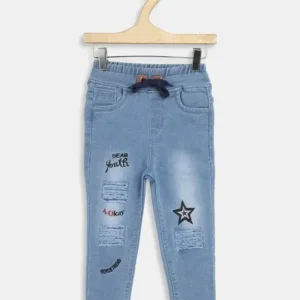 Blue Embroidered Slim-Fit Boys Jeans
