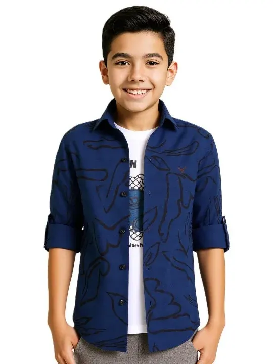 Blue Printed Boys Shirts