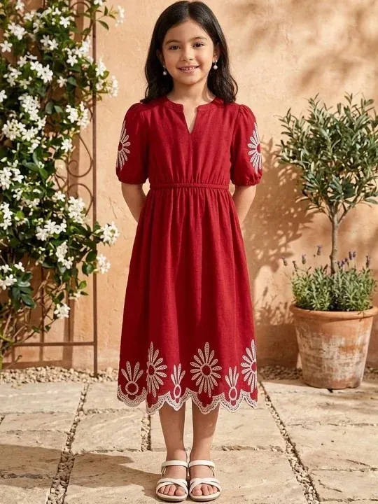Floral Embroidered Girls Dresses
