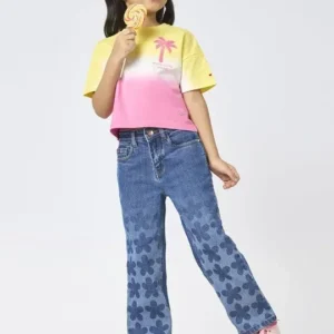 Blue Printed Girls Jeans