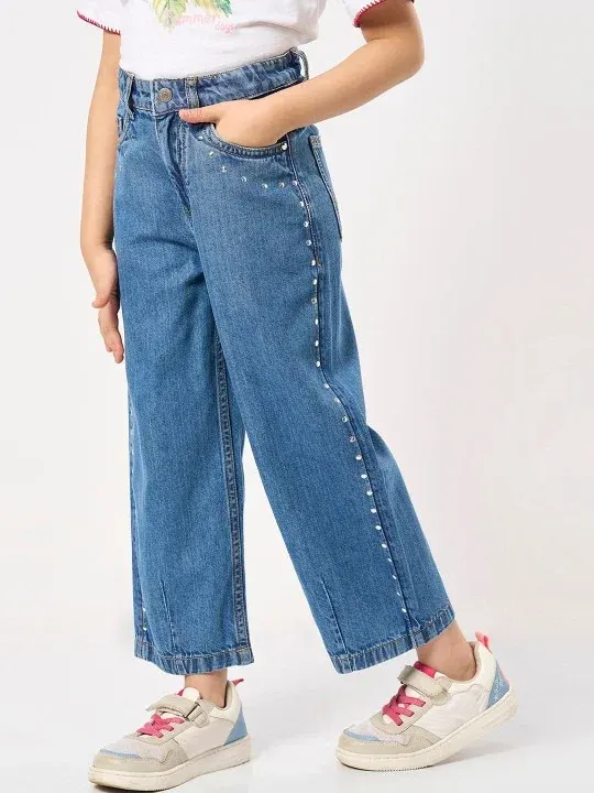 Embellished Wide-Leg Girls Jeans