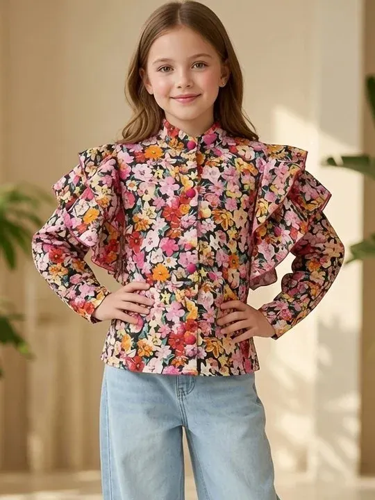 Floral Ruffle Girls Tops