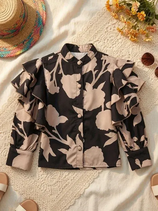Floral Ruffle Girls Tops