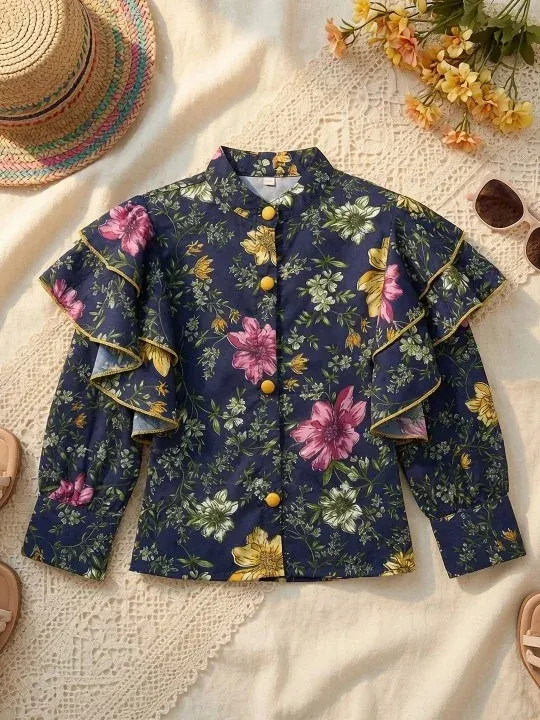 Floral Ruffle Girls Tops