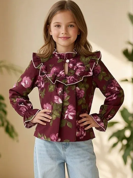 Floral Ruffle Girls Tops