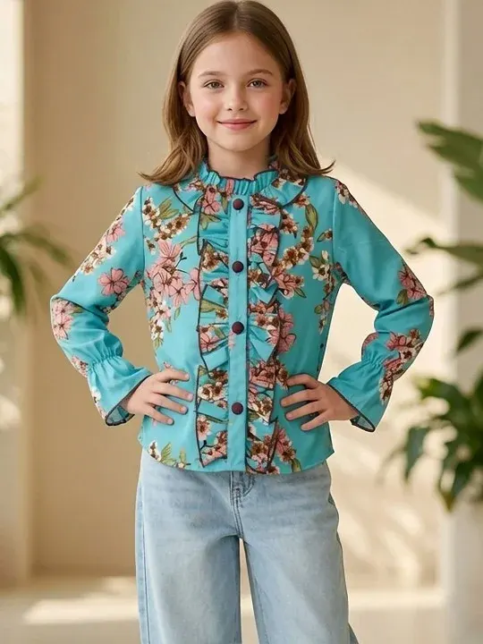 Floral Ruffle Girls Tops