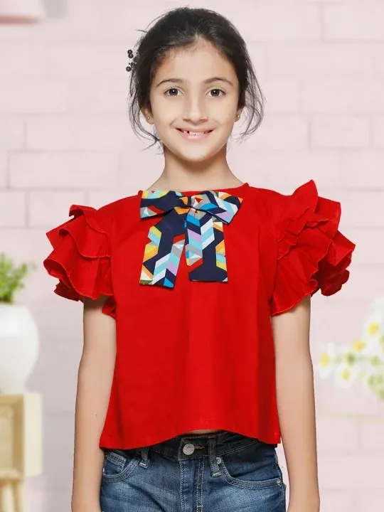 Red Ruffle Girls Tops