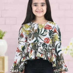 White Floral Girls Tops