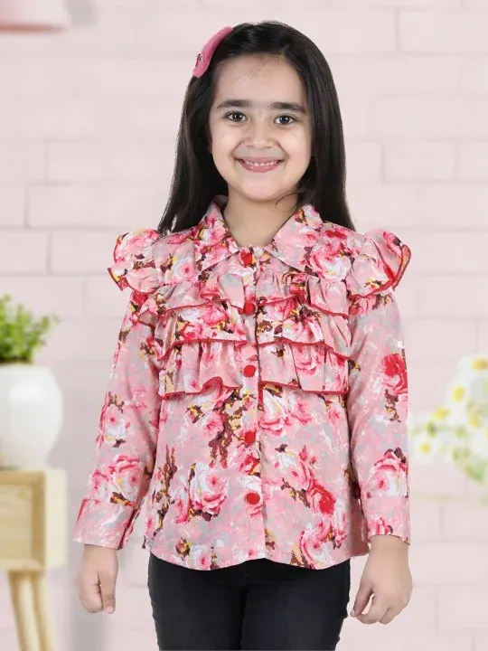 Red Floral Printed Girls Tops