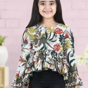White Floral Girls Tops