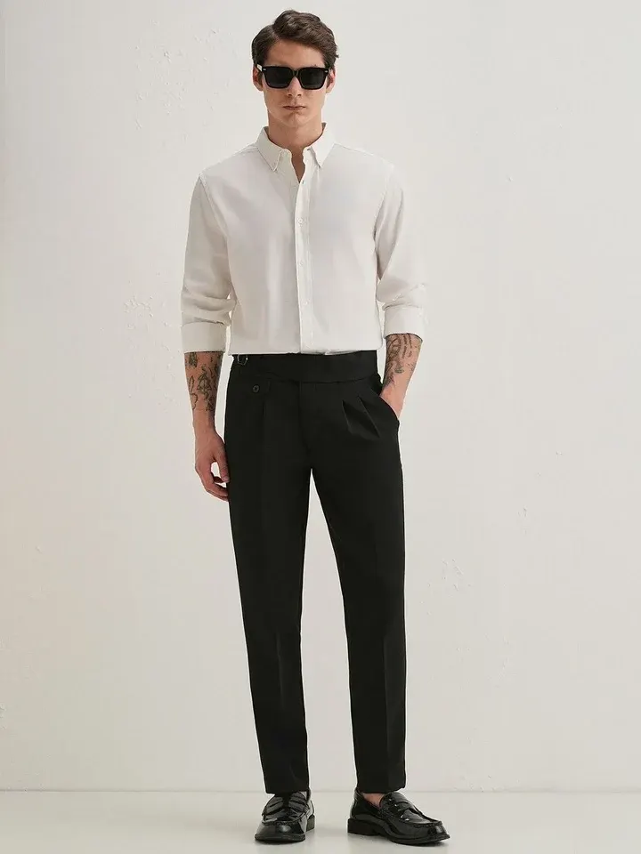 Black Slim-Fit Casual Trousers