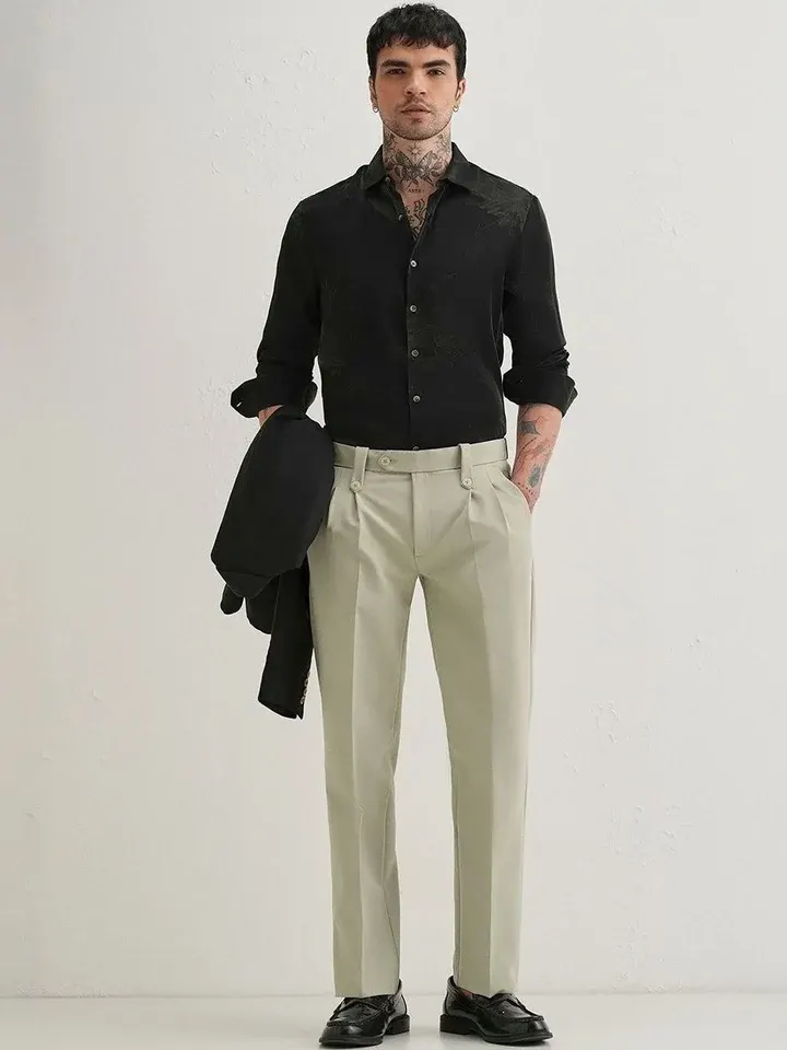 Green Relaxed-Fit Casual Trousers