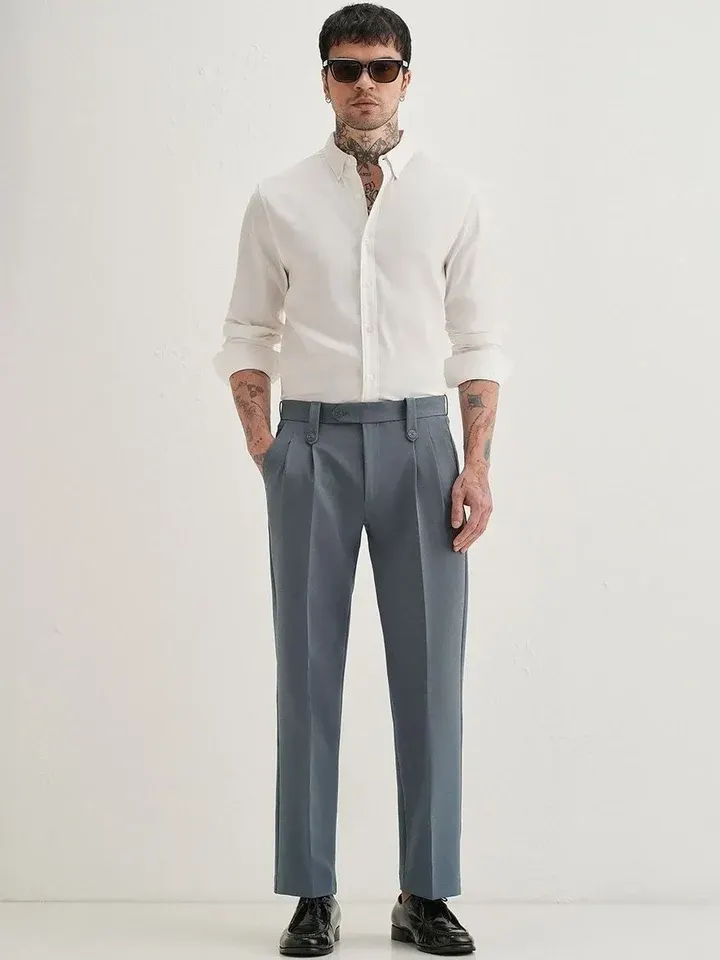 Grey Relaxed-Fit Casual Trousers