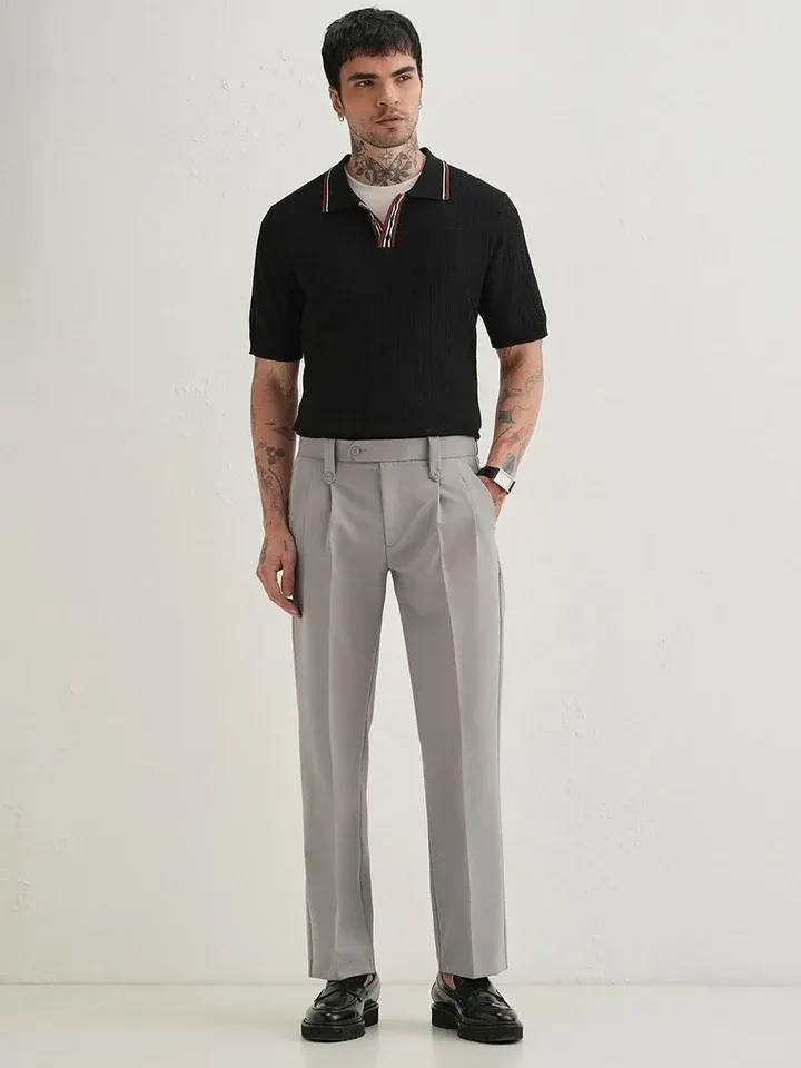 Grey Relaxed-Fit Casual Trousers