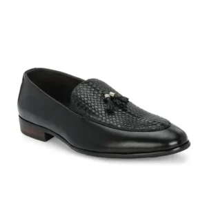 Black Textured Loafers Formal Shoes