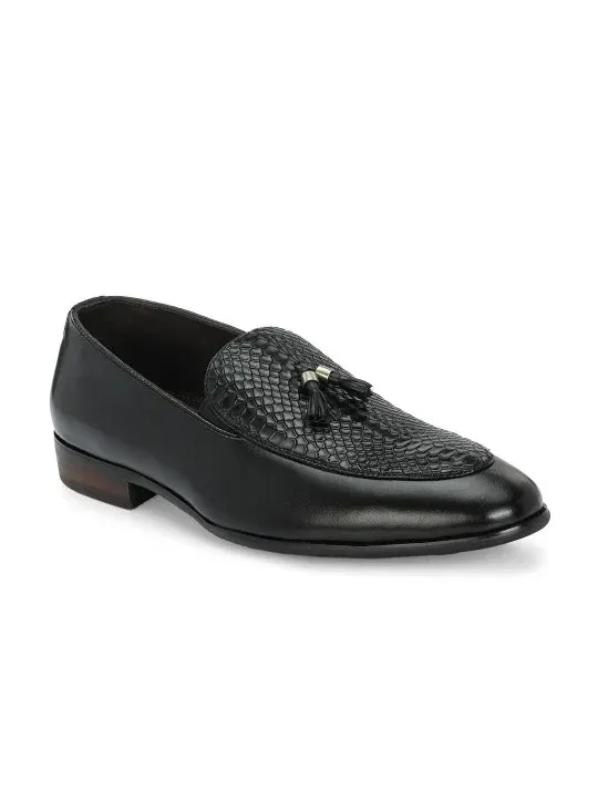 Black Textured Loafers Formal Shoes
