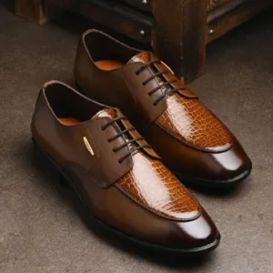 Tan Textured Derby Formal Shoes