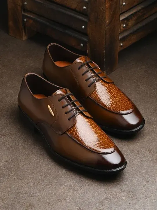Tan Textured Derby Formal Shoes