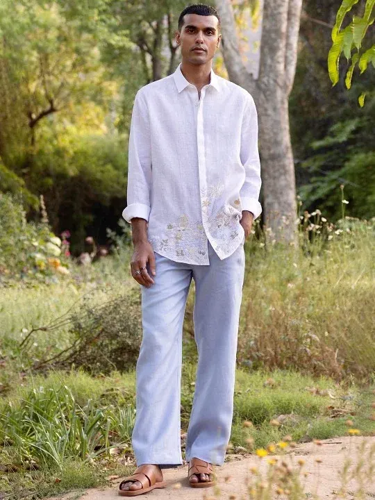 Floral Embroidered Casual Shirts