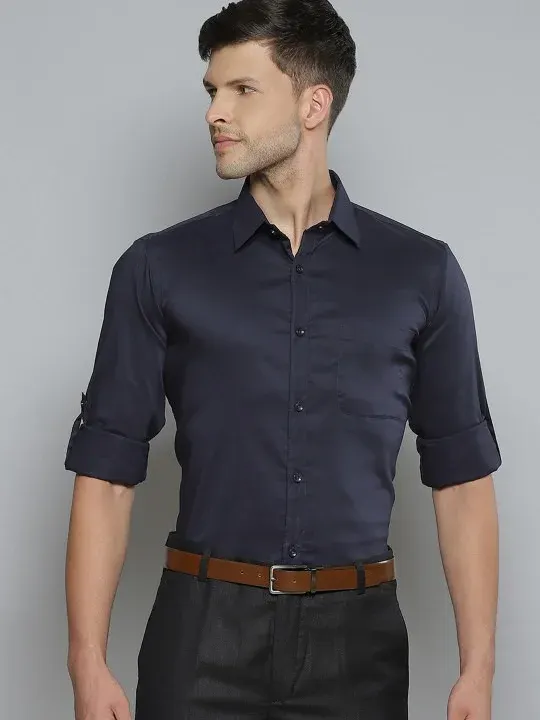 Navy Blue Slim-Fit Formal Shirts