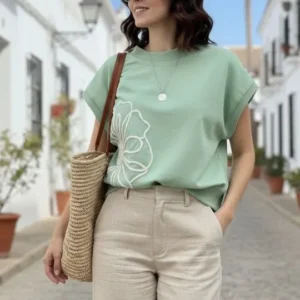 Green Floral Embroidered Tops