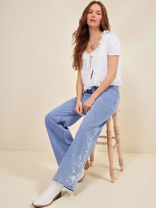 Embroidered High-Rise Jeans
