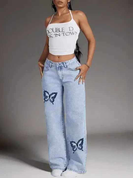 Embroidered Straight Jeans