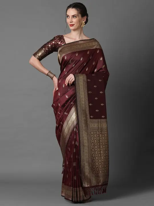 Brown Woven-Design Sarees