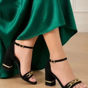 Black Block-Heel Ankle Heels