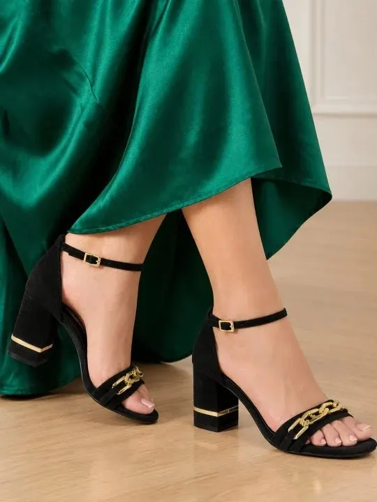 Black Block-Heel Ankle Heels