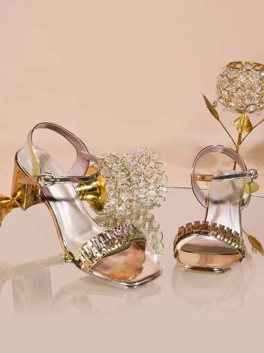 Block-Heel Embellished Heels