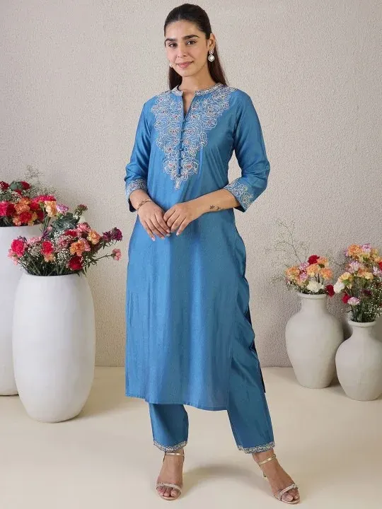 Embroidered Floral Kurtas & Suits