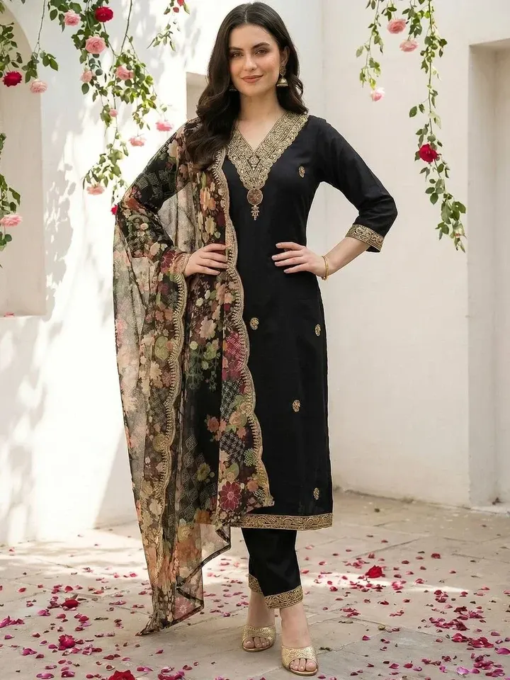Embroidered Floral Kurtas & Suits