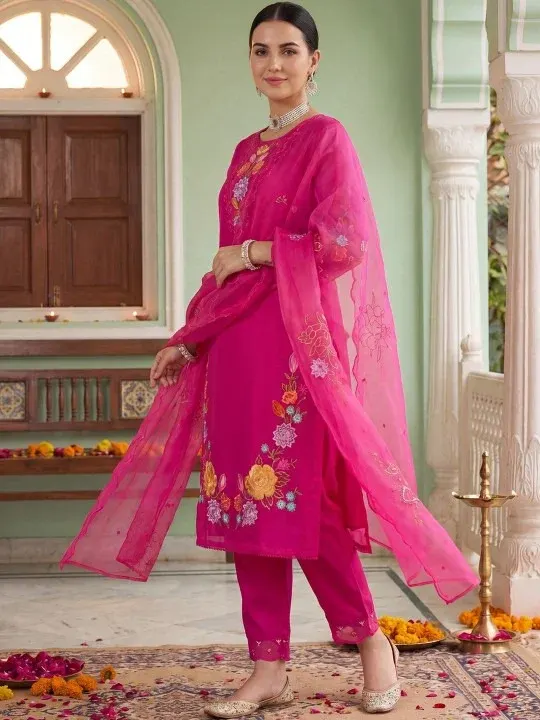 Embroidered Floral Kurtas & Suits