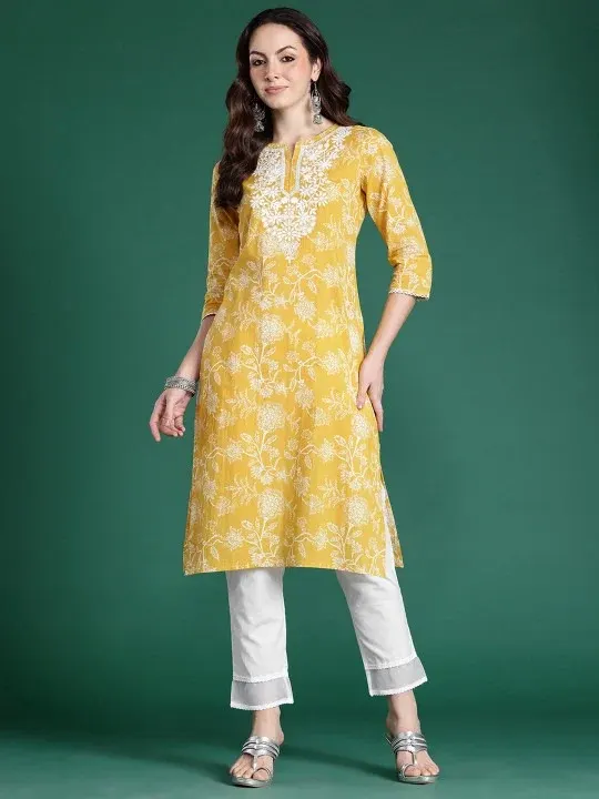 Embroidered Floral Kurtas & Suits