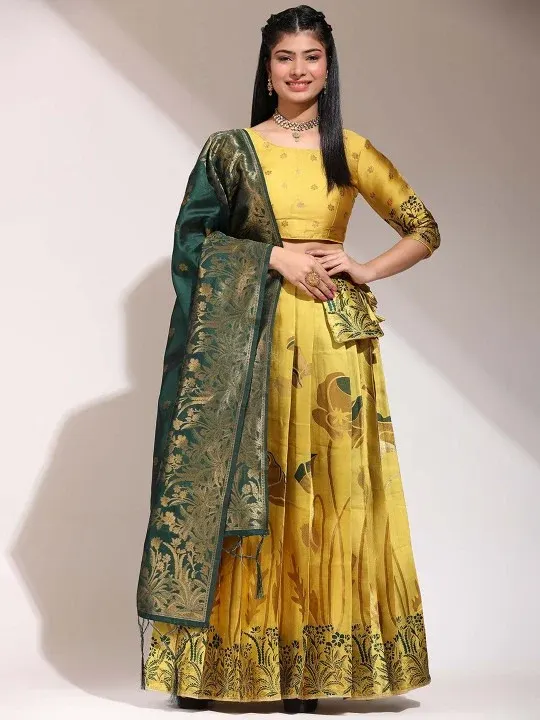 Floral Woven-Design Lehenga Cholis