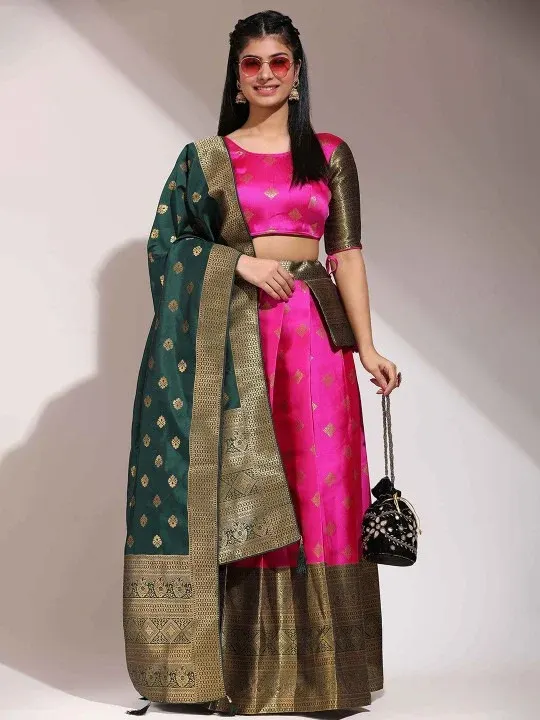 Floral Woven-Design Lehenga Cholis