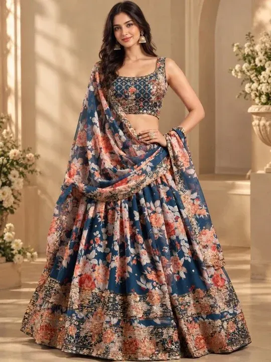 Printed Sequinned Lehenga Cholis