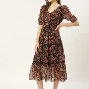 Black Floral Midi Dresses