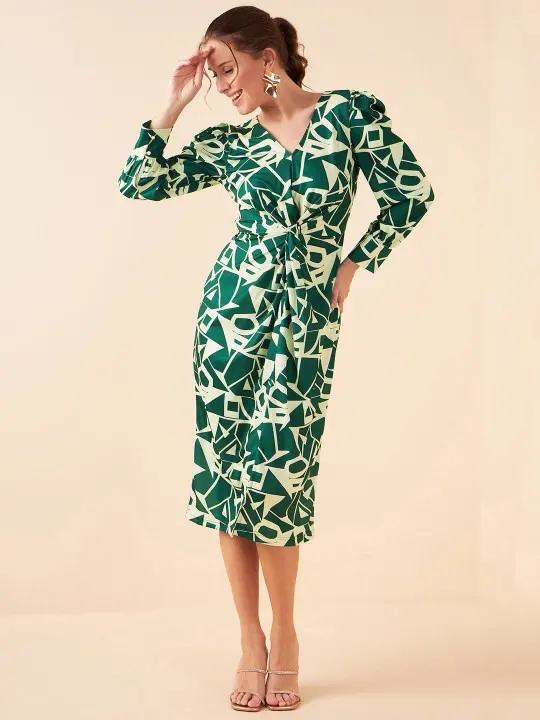 Green Printed Midi Dresses