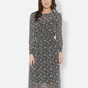Black Printed Midi Dresses