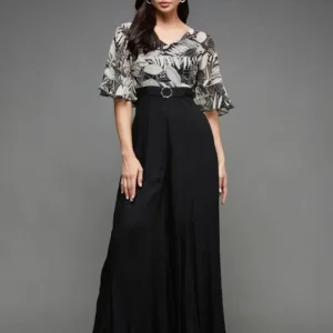 Black Printed Ruffled Jumpsuits